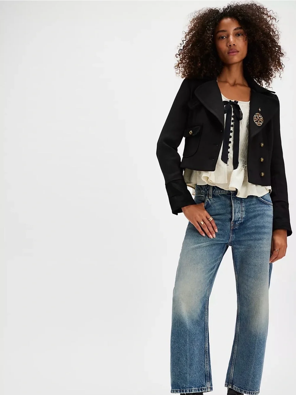 Free People Pamela Bow Top White Alyssum Black Bow